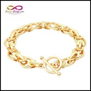 18k Gold Plated Chunky Cuban Link Bracelet Toggle Clasp 7.87"